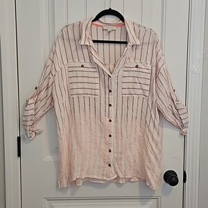 White And Coral Stripped Ombre Button Down Shirt Size XL